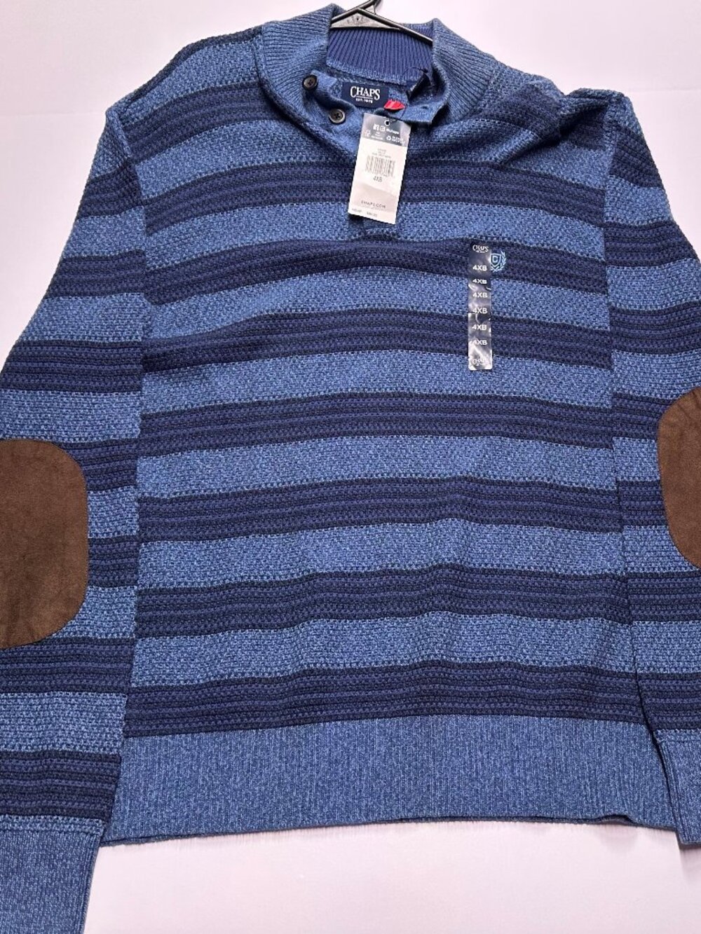 NWT Chaps Men's Blue Striped Mock Neck Sweater 4XB